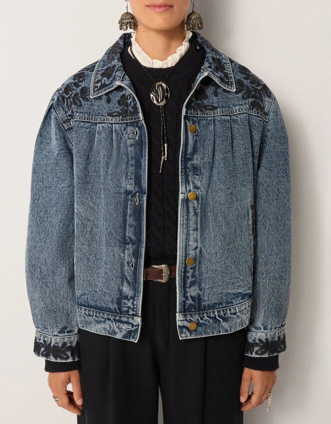 Maison Hotel Wesley Embroidered Denim Jacket, Blue (BLUE), large