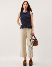 Steff Sleeveless Smocked Jersey Top, Blue (NAVY), large