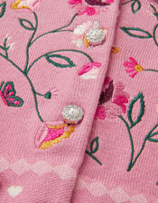 Floral Embroidered Collar Cardigan, Pink (PINK), large