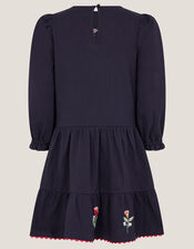 Floral Embroidered Tiered Dress, Blue (NAVY), large