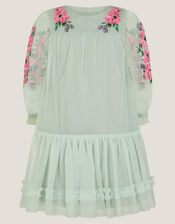 Peony Embroidered Tulle Party Dress, Green (SAGE), large