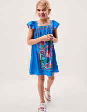 Flamingo Floral Print Beach Dress, Blue (BLUE), large