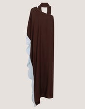 Callie Thorpe x Monsoon One Shoulder Scallop Kaftan Dress & Scarf​, Brown (BROWN), large