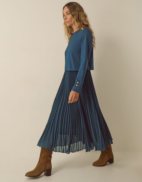 Penny Long Sleeve Pleated Midi Dress, Teal (TEAL), large