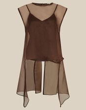 Ottie Sleeveless Organza Cape Top, Brown (BROWN), large