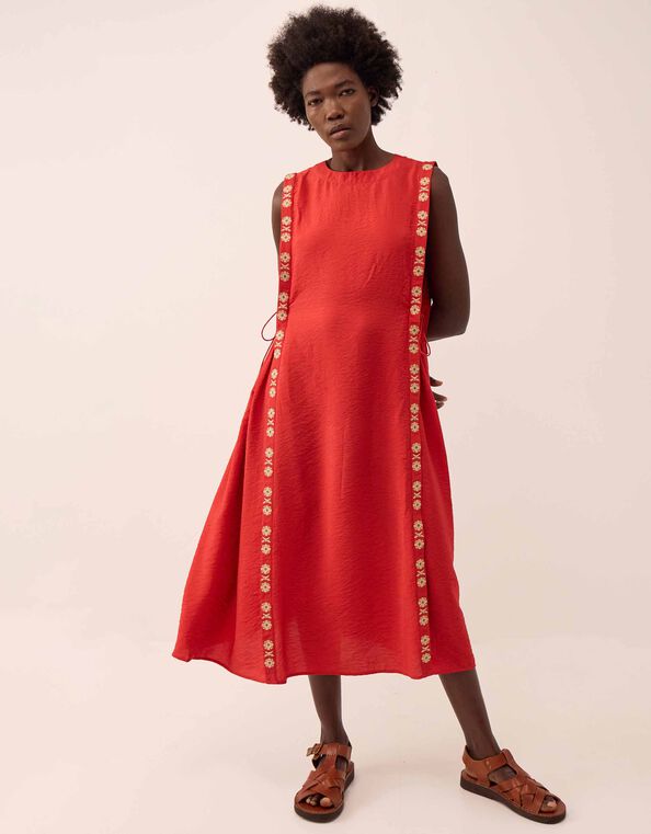 East Cheryl Embroidered Side Tie Dress, Red (RED), large