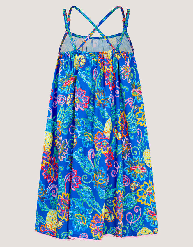 Tropical Floral Crossover Dress, Blue (BLUE), large