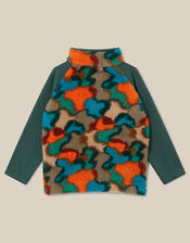 Camo Print Half-Zip Fleece Jumper, Blue (NAVY), large