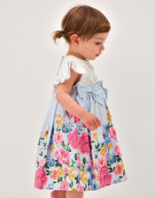 Baby Floral Print Cotton Dress, Blue (BLUE), large