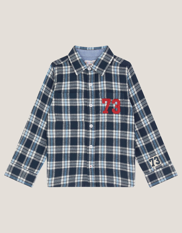 73 Logo Plaid Shirt, Blue (BLUE), large
