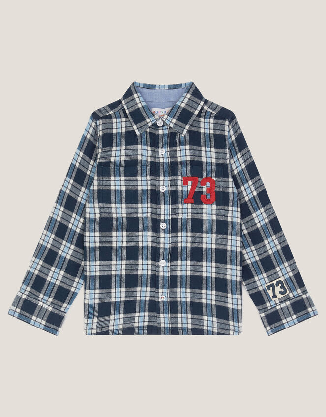 73 Logo Checkered Shirt, Blue (BLUE), large