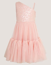 Asymmetrical Sequin Tulle Party Dress, Pink (PINK), large