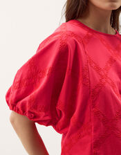 Ellie Puff Sleeve Embroidered Top, Red (RED), large