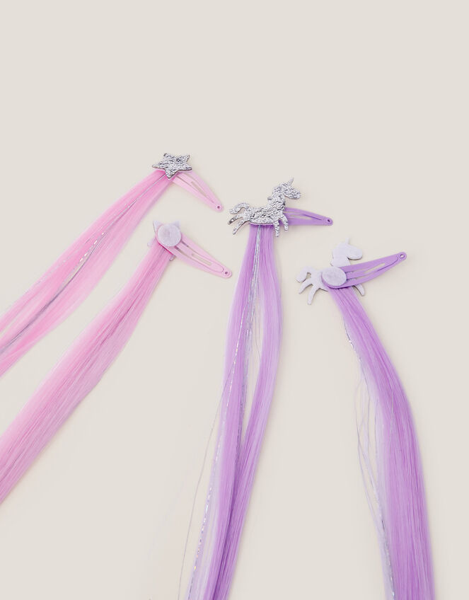 4-Pack Unicorn Fake Hair Clips, , large