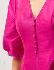 Beatrice Puff Sleeve A-Line Midi Dress, Pink (PINK), large