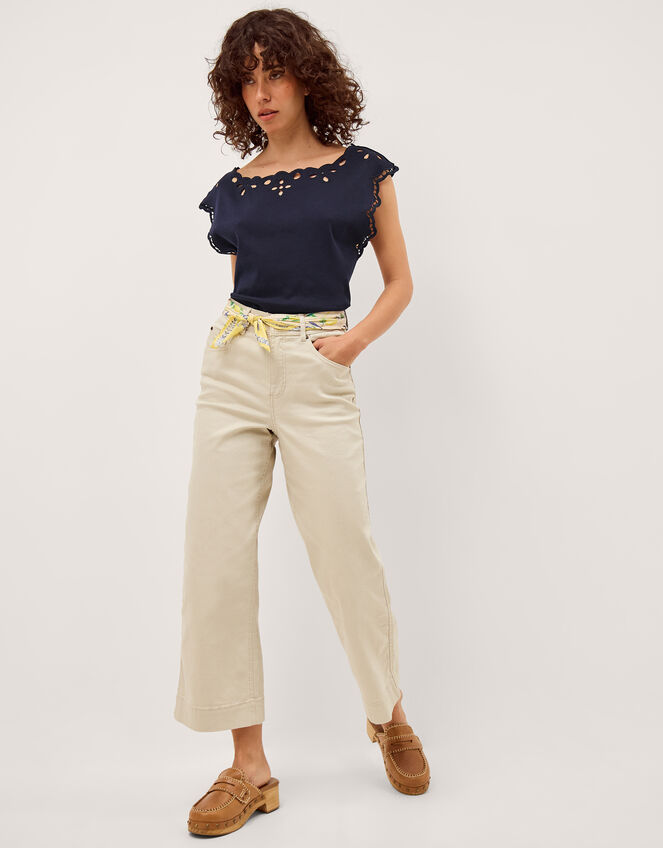 Gaia Floral Cutwork Top, Blue (NAVY), large