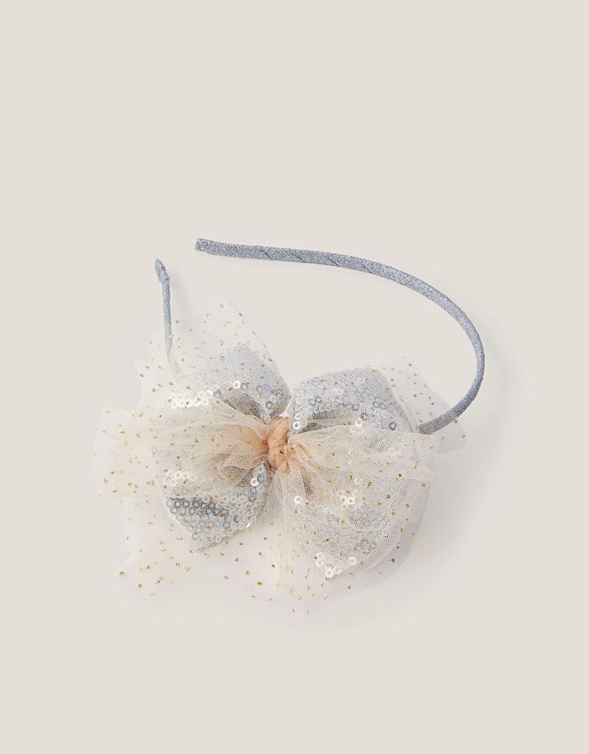 Sequin Tulle Bow Headband, , large