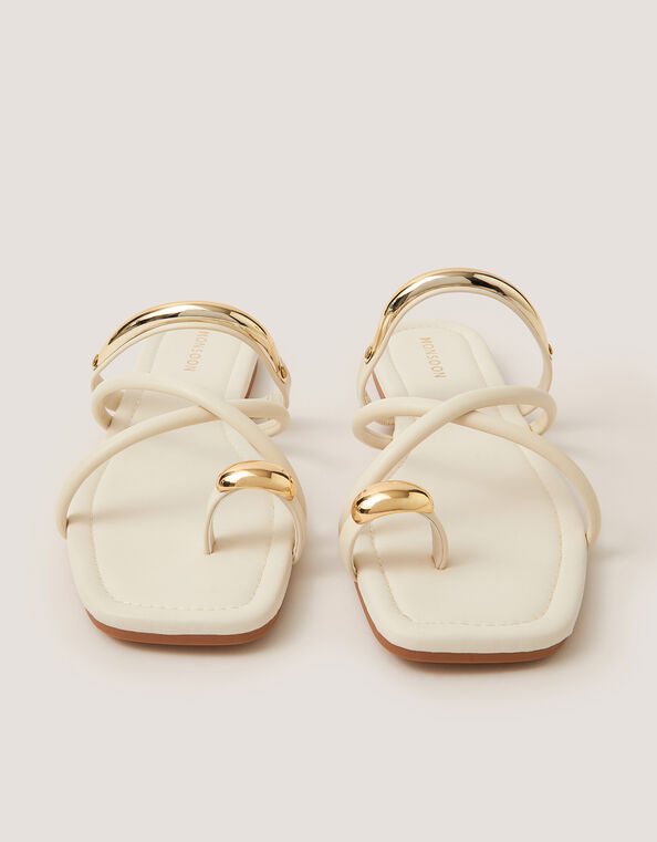 Metal Detail Toe Strap Sandals, Natural (NEUTRAL), large