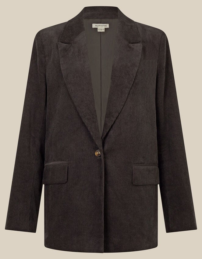 Nia Single Breasted Corduroy Blazer, Grey (GREY), large