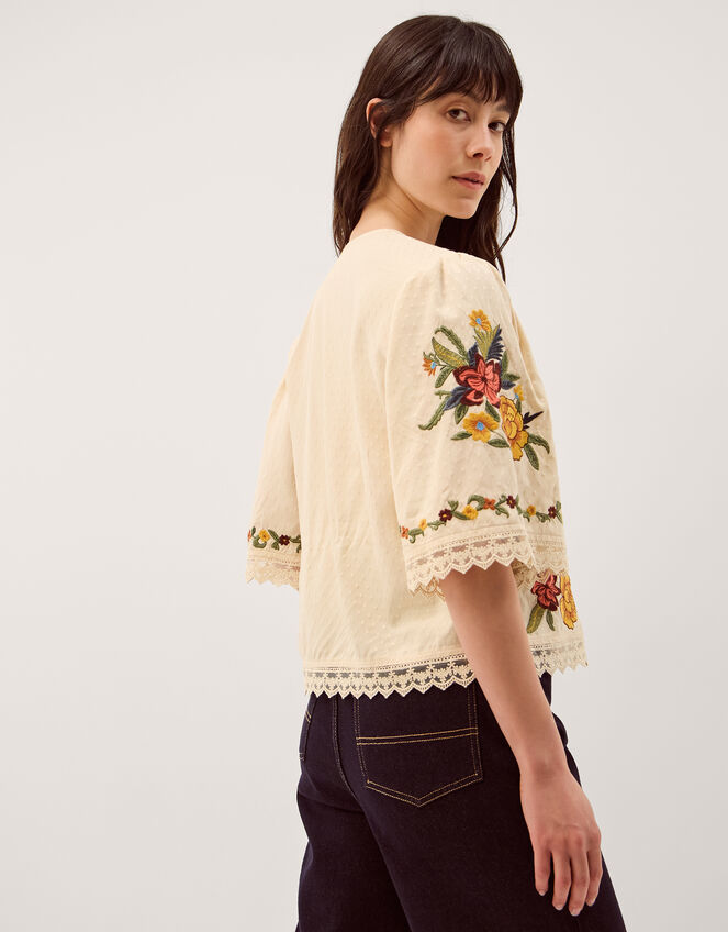 Yvette Floral Embroidered Lace Top, Cream (CREAM), large