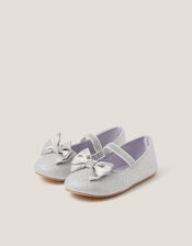 Baby Bow Glitter Walker Shoes, Silver (SILVER), large