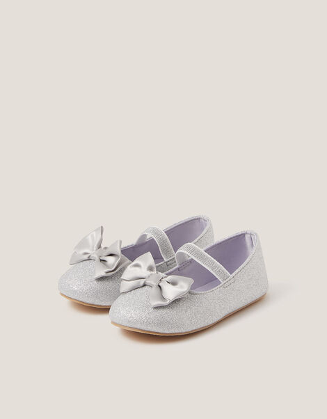 Baby Bow Glitter Walker Shoes, Silver (SILVER), large