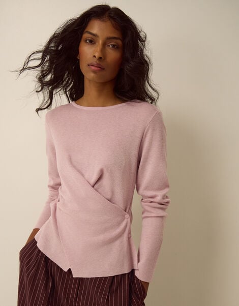 Dora Button-Side Knit Top, Pink (PINK), large