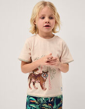 Embroidered Tiger T-Shirt, Cream (CREAM), large