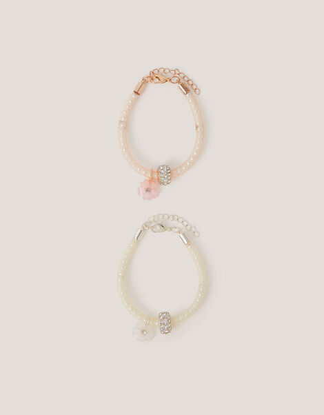 2-Pack Flower Charm Pearl Tube Bracelets, , large