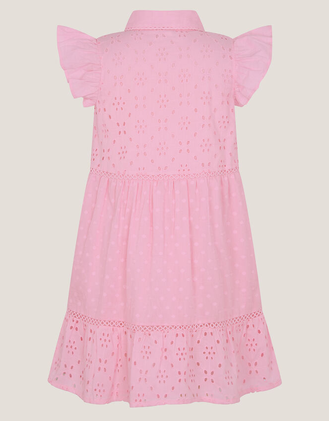 Flutter Sleeve Broderie Tiered Dress, Pink (PINK), large