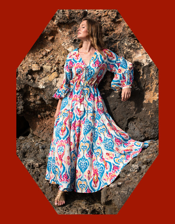 La Galeria Elefante Elizabeth Tie-Front Printed Maxi Dress, Multi (MULTI), large