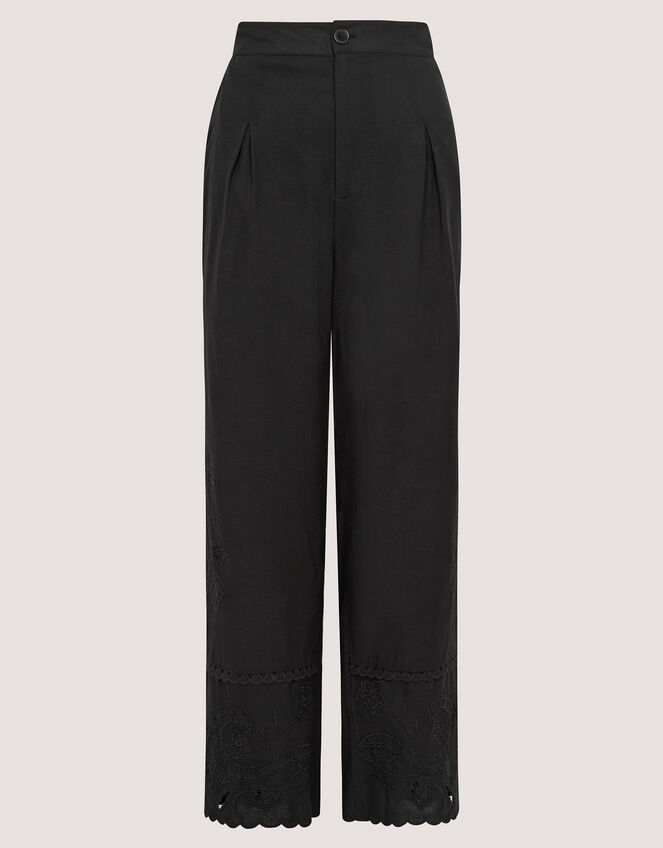 Cindy Embroidered Wide Leg Trousers, Black (BLACK), large