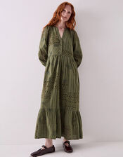 East Tasia Broderie Anglaise Midi Dress, Green (OLIVE), large