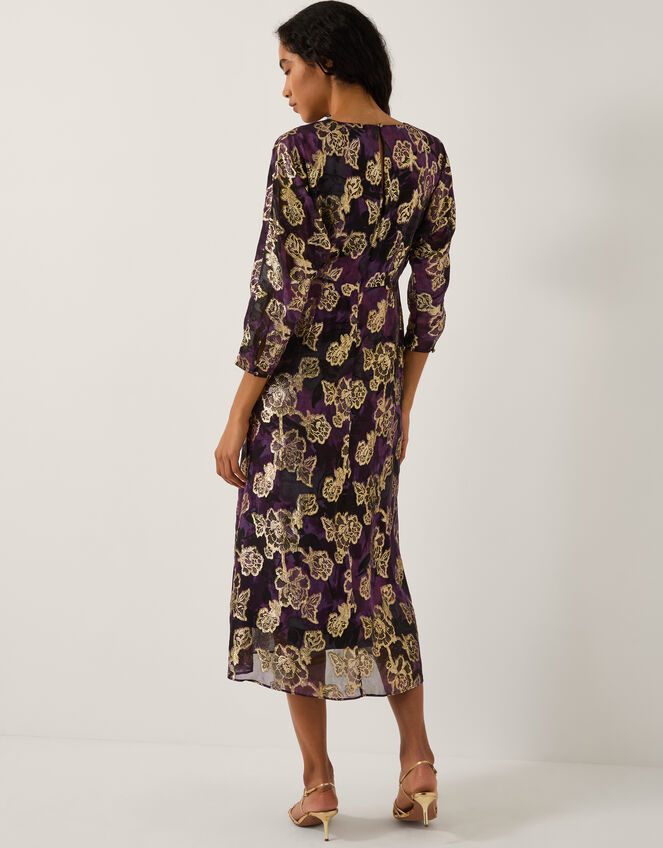 Georgie Metallic Floral Midi Dress, Purple (PURPLE), large