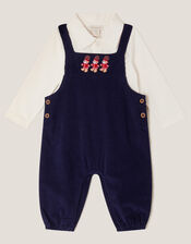 Newborn Bear Cord Dungarees & Shirt Set, Blue (NAVY), large