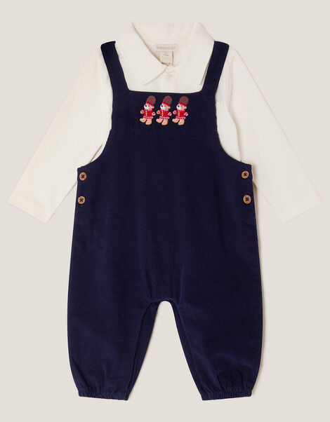 Newborn Bear Cord Dungarees & Shirt Set, Blue (NAVY), large