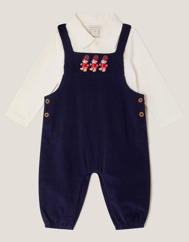 Newborn Bear Cord Dungarees & Shirt Set, Blue (NAVY), large