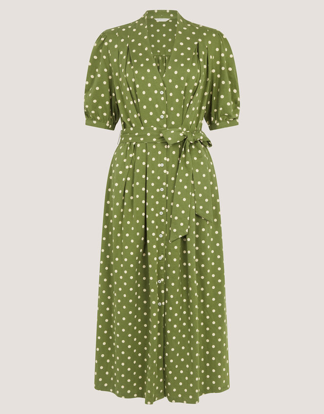 Kasey Polka Dot Jersey Midi Dress, Green (GREEN), large
