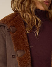 Holly Borg Collar Faux Suede Coat, Tan (TAN), large