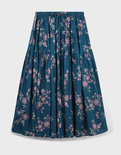 East Layla Floral Print Cotton Midi Skirt, Blue (BLUE), large