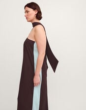 Callie Thorpe x Monsoon One Shoulder Scallop Kaftan Dress & Scarf​, Brown (BROWN), large