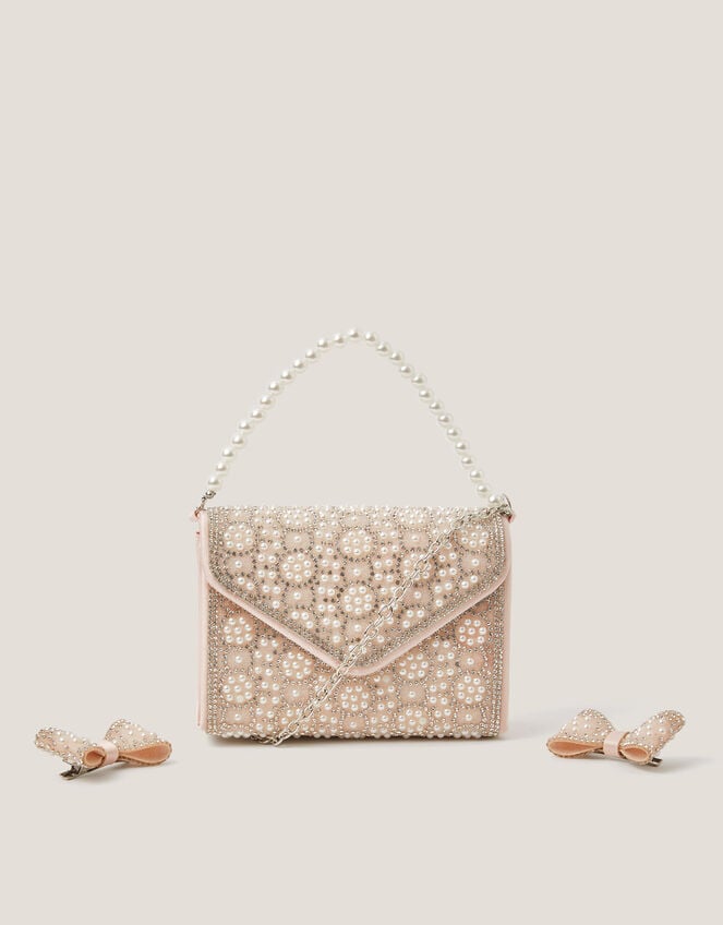 Embellished Pearl Bag & Hair Clip Set, , large