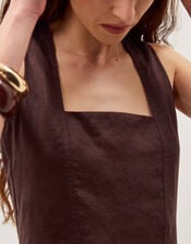 Lily Square Neck Linen Midi Dress, Brown (CHOCOLATE), large