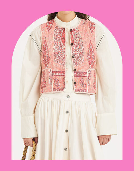 Antik Batik Tajara Paisley Quilted Waistcoat, Orange (CORAL), large