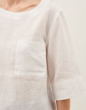 Ingrid Linen Top, White (WHITE), large