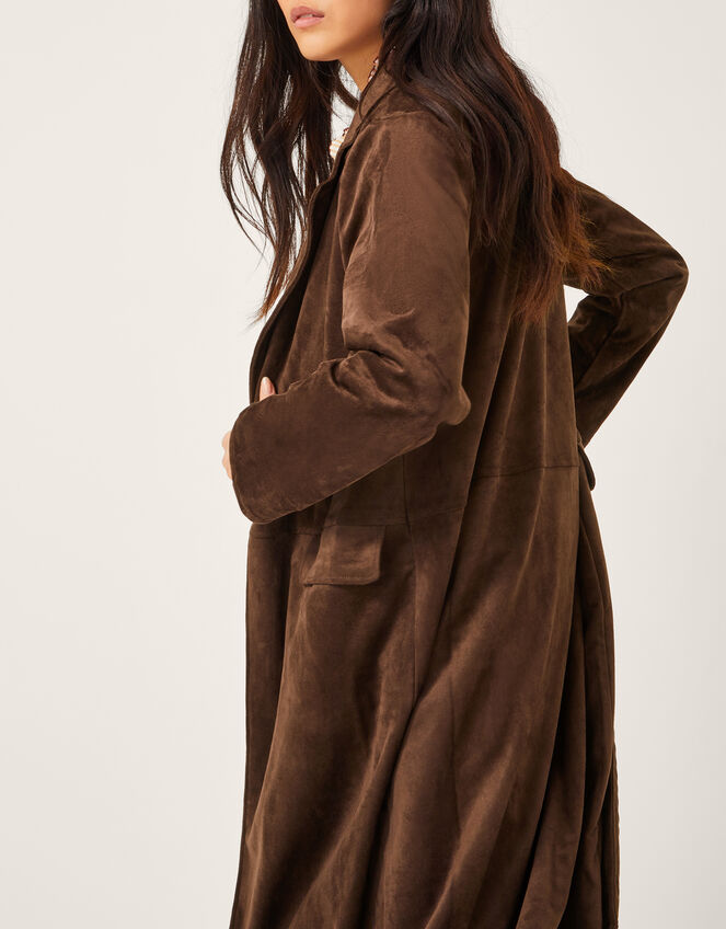 Tove Faux Suede Trench Coat, Brown (CHOCOLATE), large