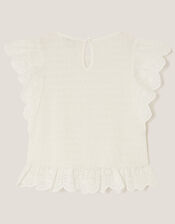 Sequin Broderie Smocked Top, Ivory (IVORY), large