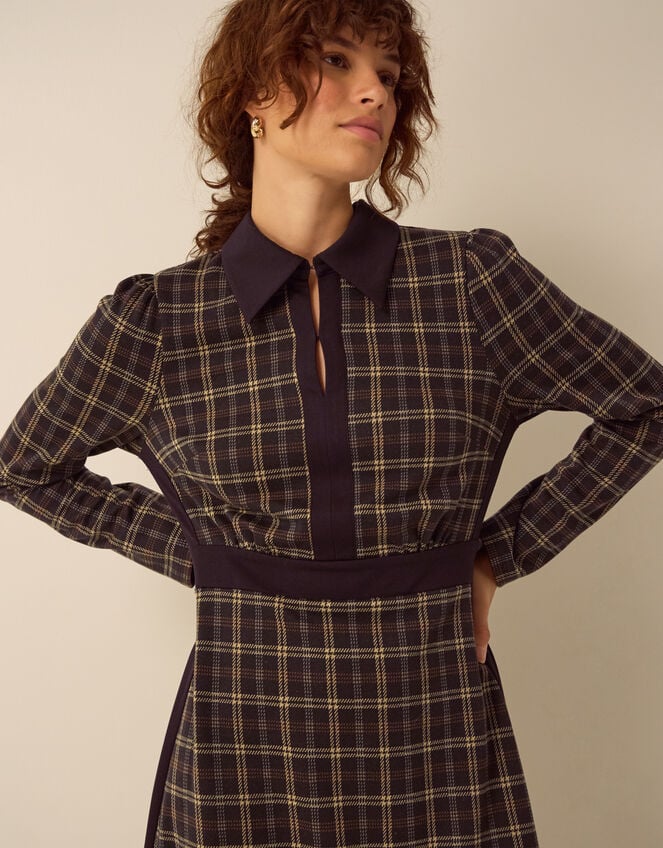 Ciara Check Jersey Midi Shirt Dress, Brown (BROWN), large