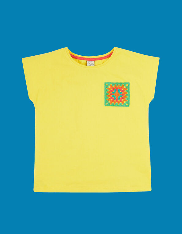 Frugi Crochet Pocket T-Shirt, Yellow (YELLOW), large