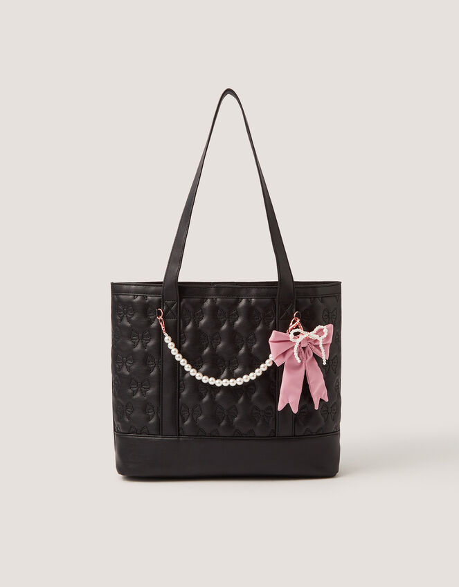 Bow Quilted School Tote Bag, , large
